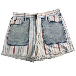 American Eagle Raw Hem Hi Rise Mom Shorts Striped Red/Blue/Pink/White Size 4